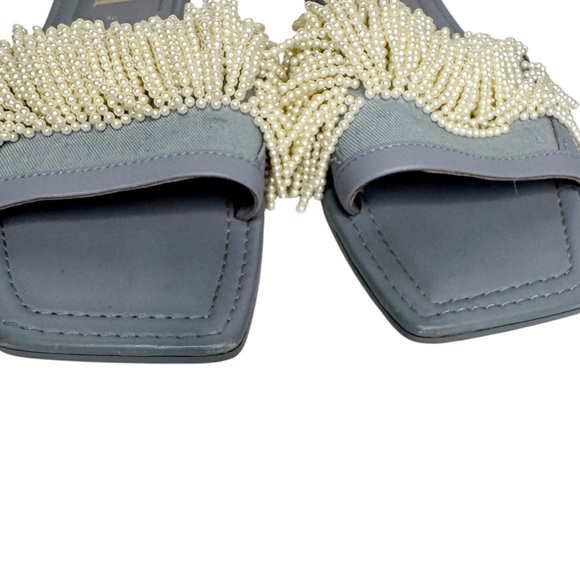 Zara Light Blue Pearl Beads Leather Slides Size 40/9.5 - Picture 5 of 8